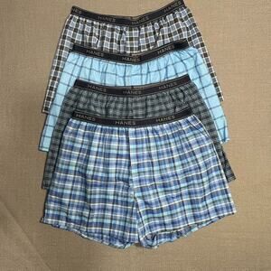 Hanes Men's Lot of 4 Boxer Shorts Blue Size XL NWOT Black Band